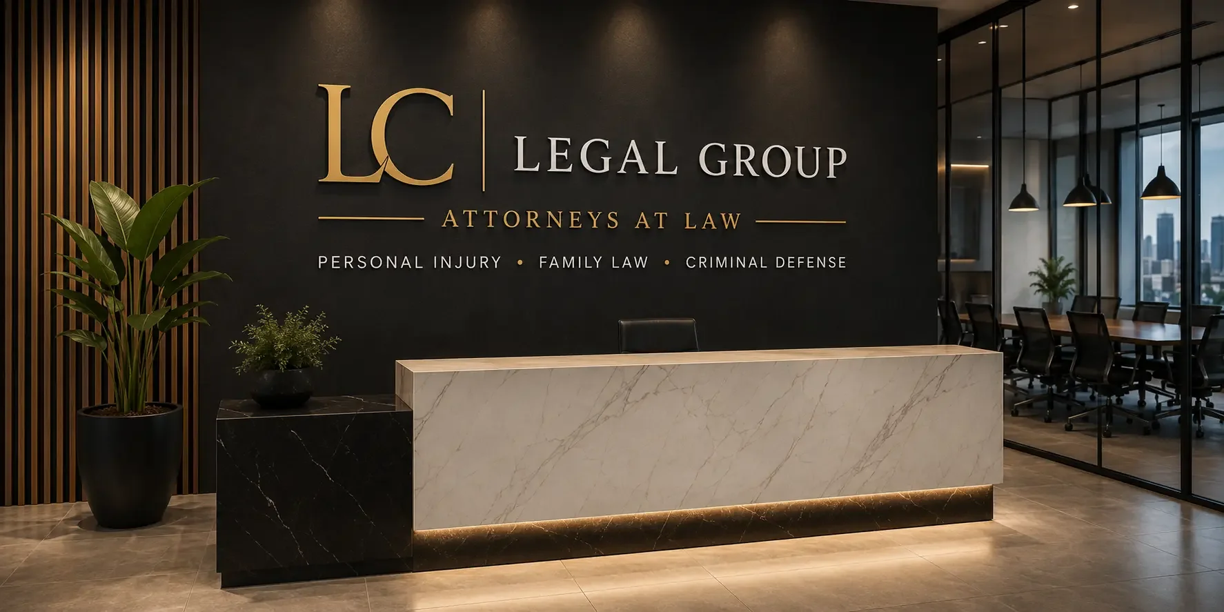 Reception desk at the LC Legal Group office in downtown Las Vegas